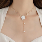 Flower & Faux Pearl Charm Lariat Necklace