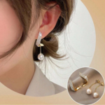 2pcs Elegant Pearl & Rhinestone Inlaid Long Earrings
